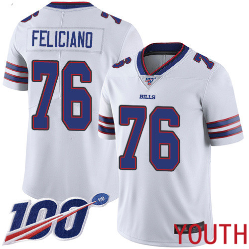 Youth Buffalo Bills #76 Jon Feliciano White Vapor Untouchable Limited Player 100th Season NFL Jersey
